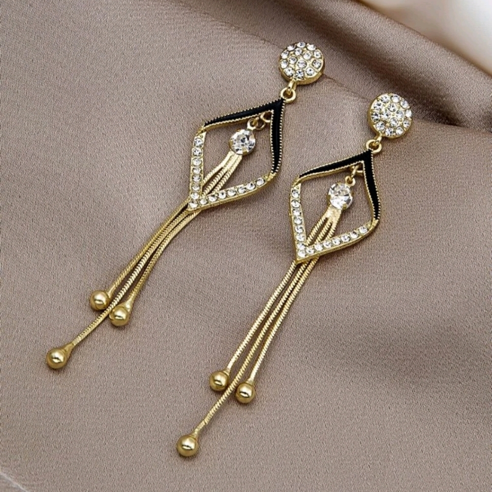 Rhinestone Geo Drop Earrings - Picture 2 of 4